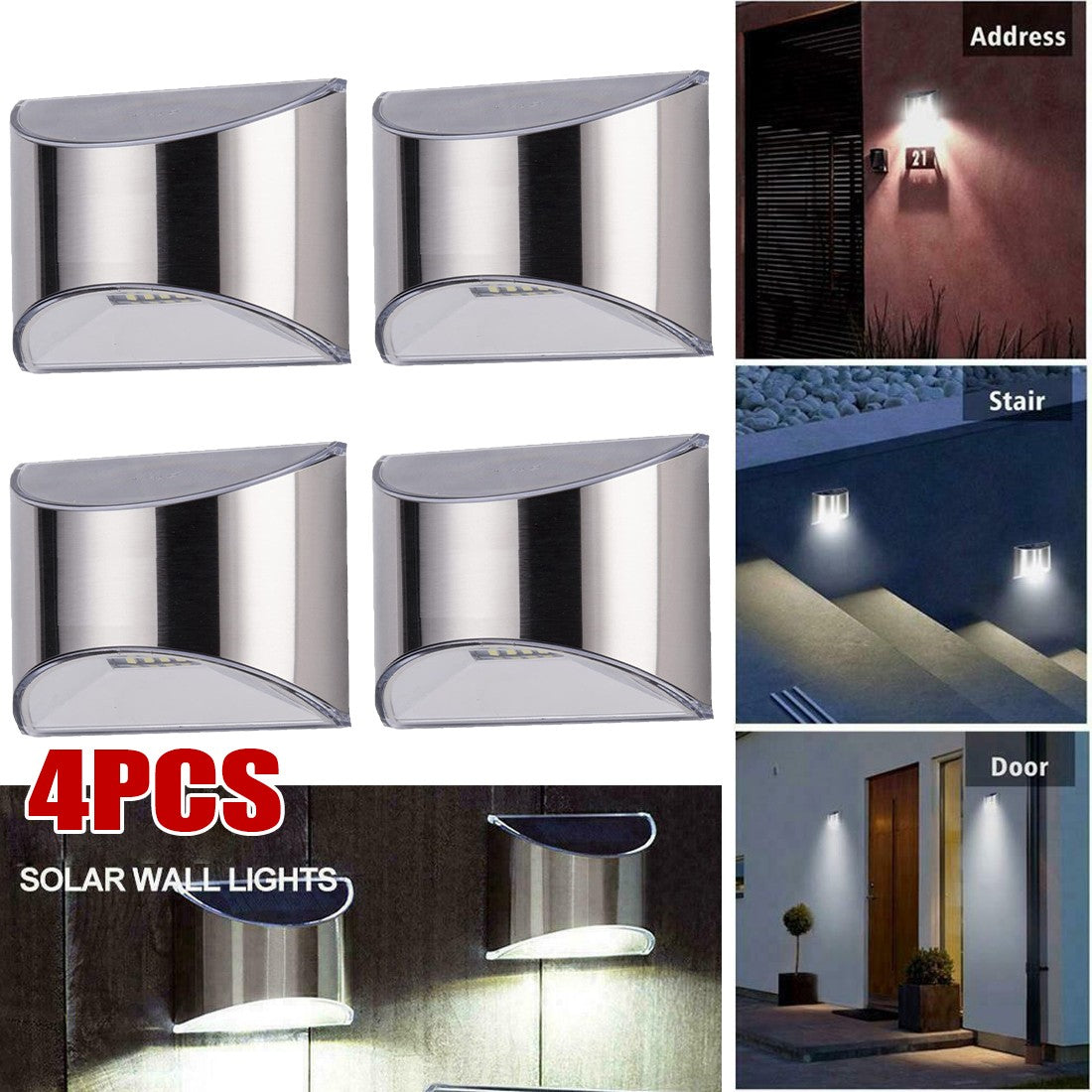 Solar Door and Fence Wall Lights, 4 Pack